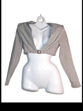 Musera Women’s Gray Cropped Jacket Long Sleeve Padded Shoulders XS New No Tag